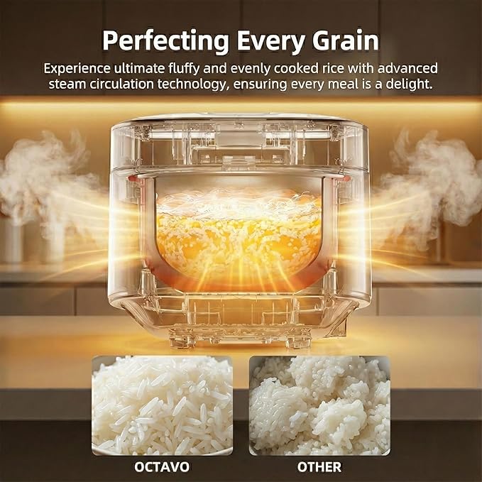 OCTAVO Low Carb Rice Cooker, 5-Cup Uncooked Stainless Steel Inner Pot, Low - Image 2