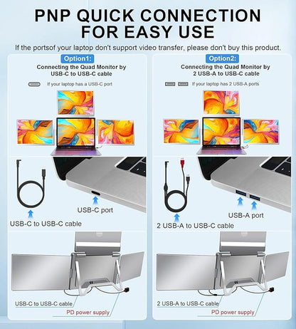 FOPO 16" Laptop Screen Extender Monitor Portable, Quad Monitor, Just 1 Cable - Image 4