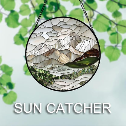 AMDERVEN Stained Glass Window Hanging 4 Pcs Set Mountain River Landscape 7.8" - Image 3