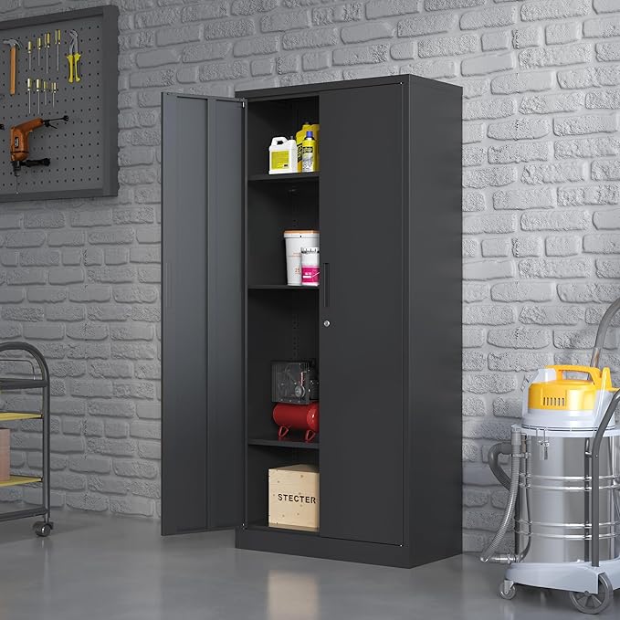 Metal Storage Cabinet with Adjustable Shelves, Garage Tool Cabinet with 2 - Image 2