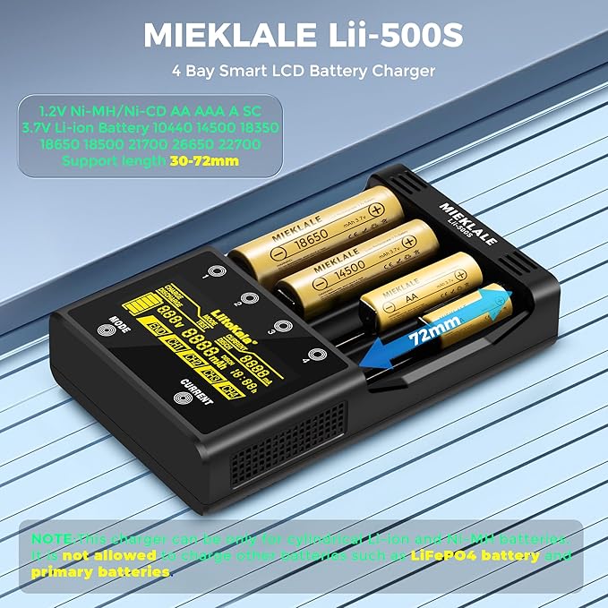 18650 Battery Charger, MIEKLALE 4-Bay Rechargeable Battery Charger - Image 2