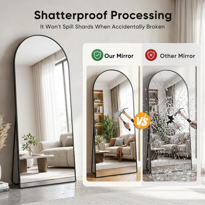 Full Length Mirror, 83"x44" Floor Mirror Freestanding, Oversized Floor Standing Full Body Mirror with Stand for Bedroom, Hanging Mounted for Living Room Cloakroom, Black, Arched