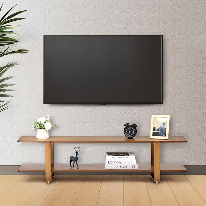 HollyHOME Bamboo TV Stand with Storage - Image 8