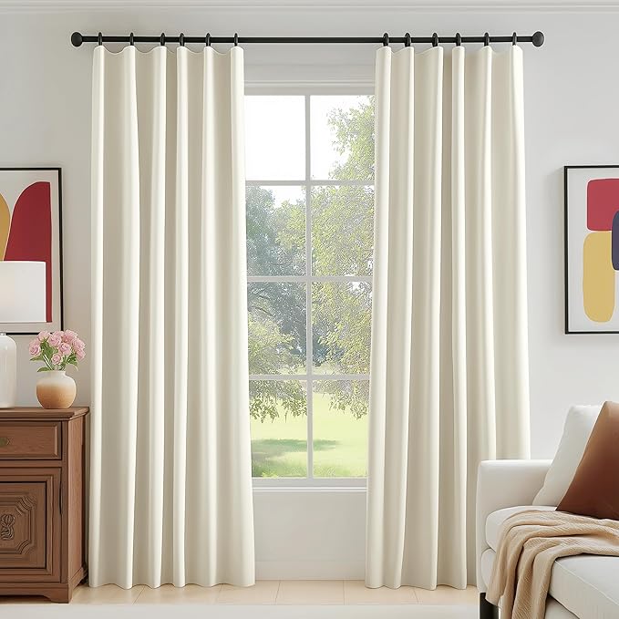 FMFUNCTEX Velvet Curtains Cream Room Darkening Curtain by Fmfunctex