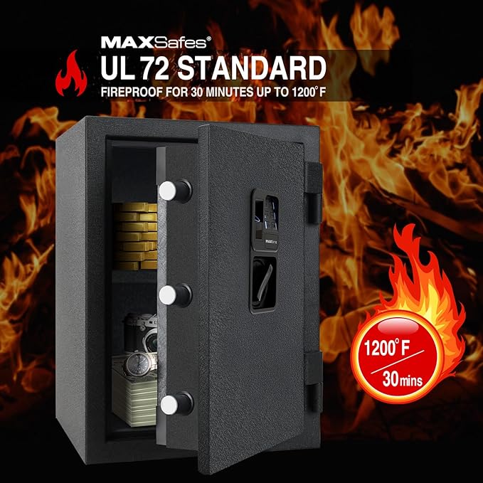 Biometric Finger Vein Fireproof Safe Box, 1.08 Cubic Feet Fire Resistant - Image 2