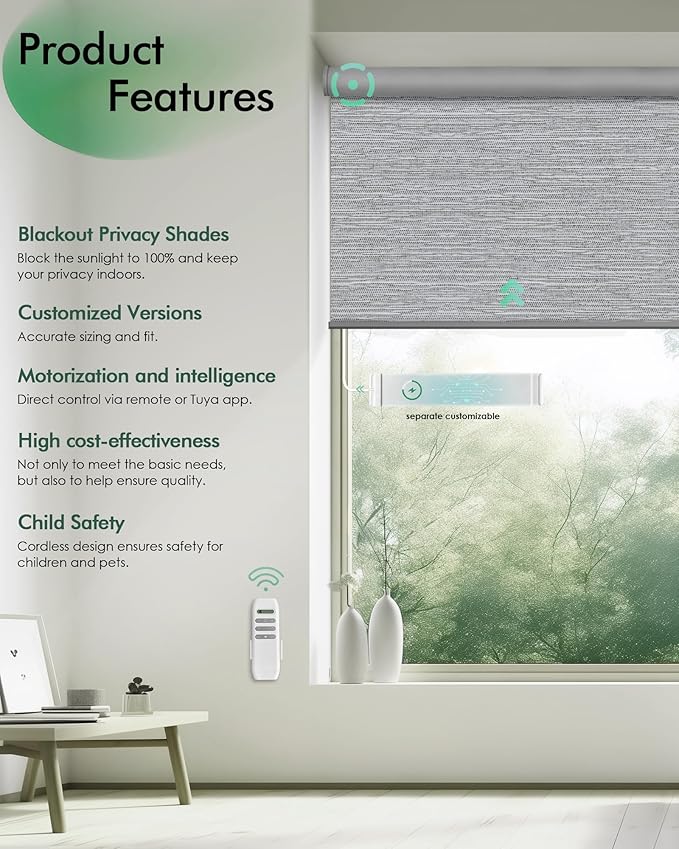 Yoolax Motorized Blinds with Remote, Automatic Roller Shades Cordless Electric - Image 2