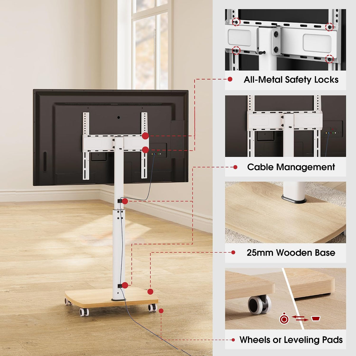 AOKCOS Rolling TV Stand for 32-65 Inch TVs, Portable Mobile TV Stand on Wheel...