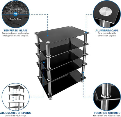 Mount-It! Tempered Glass AV Component Media Stand, Audio Tower and Media Center - Image 8