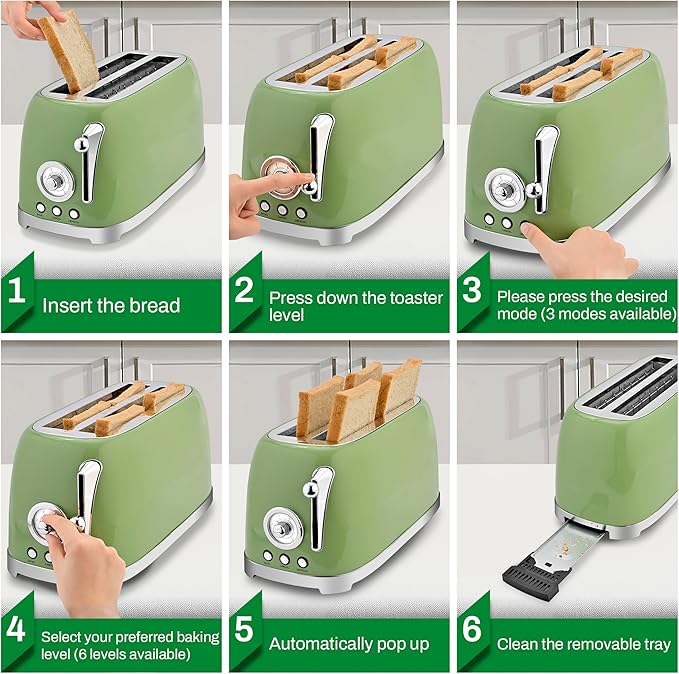 SUSTEAS Toaster 4 Slice Wide Slot, Stainless Steel Bread Bagel Toasters - Image 6