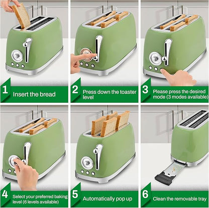 SUSTEAS Toaster 4 Slice Wide Slot, Stainless Steel Bread Bagel Toasters - Image 6