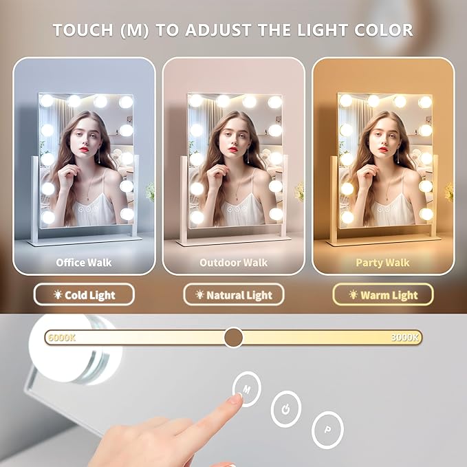 Vanity Makeup Mirror with Lights, 3 Color Lighting Modes Detachable 10X - Image 2