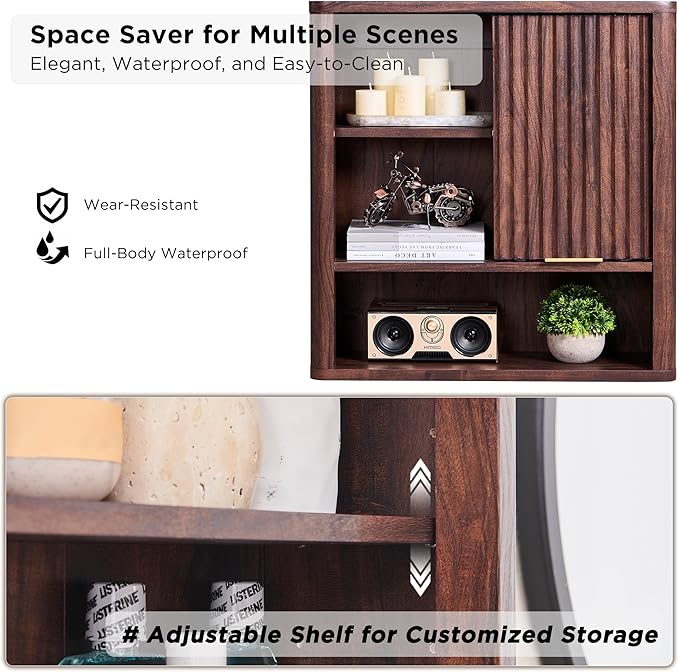RedLemon Bathroom Wall Cabinet w/Fluted Sliding Door, Modern Medicine Cabinet - Image 5