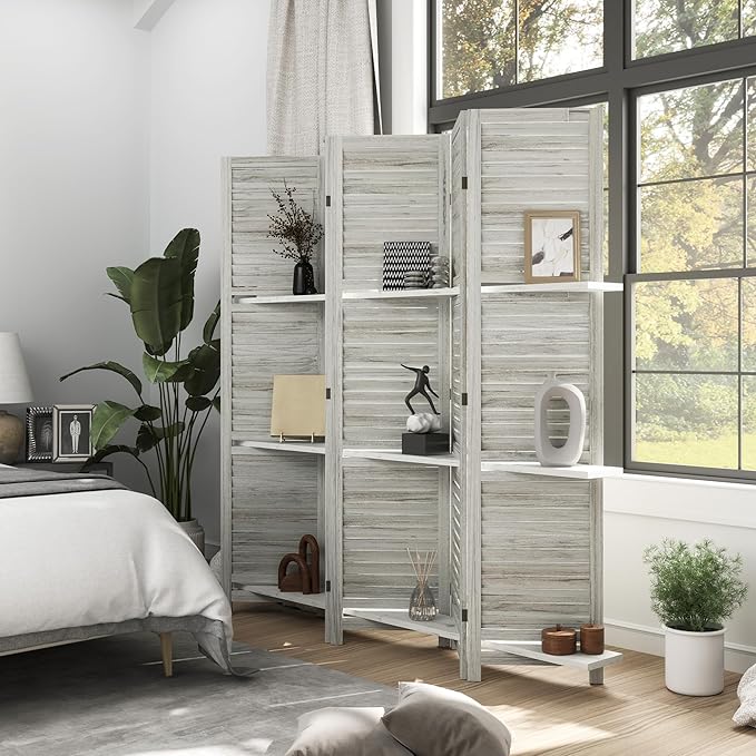 HOMCOM Room Divider, 5 Panel 67" Tall Wood Privacy Screen - Image 2