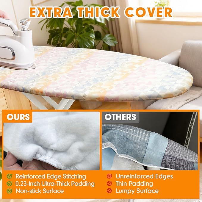 Ironing Board Cover and Pad, 18x49 Extra Wide Thick Iron Padding, Scorch & - Image 3