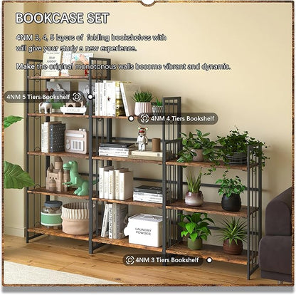 4NM No Assembly 5 Tiers Folding Bookshelf, 59.4" H Foldable Storage Shelves - Image 5