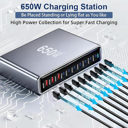 650W USB C Fast Charger Block, Dual PD3.1 140W 10 Port USB Charging Station - Image 3