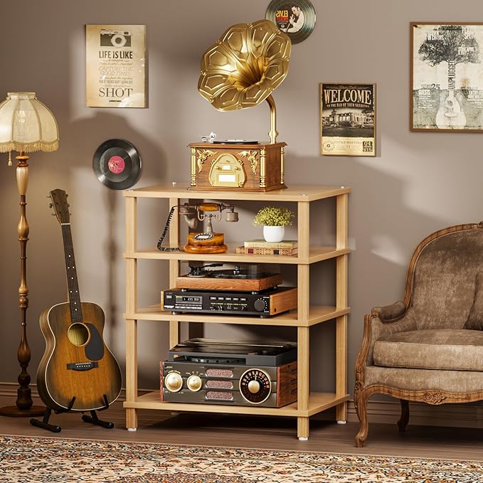 LELELINKY 4-Tier AV Media Player Stand Set of 2, Natural Stereo Cabinet - Image 6
