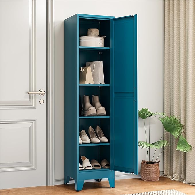 COFaR 67" Tall Pantry Cabinet, Peacock Blue Storage Cabinet - Image 4