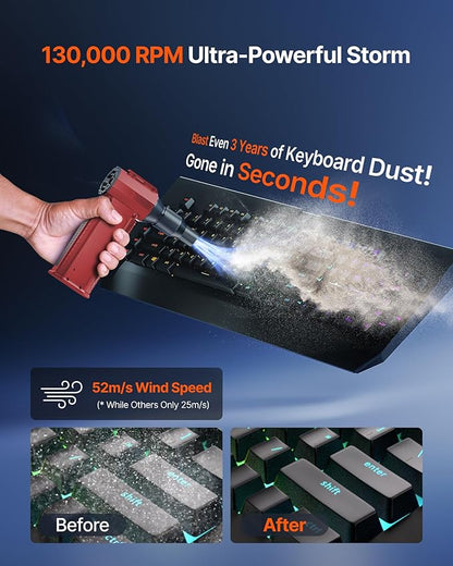 Compressed Air Duster, 000RPM Ultra-Powerful Cordless Electric Air Duster - Image 2