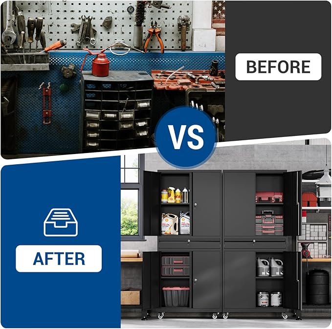 73" Metal Cabinet-Black Heavy Duty Rolling Storage Cabinet Steel Tool Cabinets - Image 3