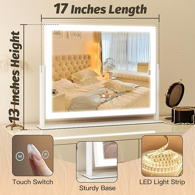 FENNIO Vanity Mirror with Lights 13'' x 17'' Makeup Mirror with Lights - Image 7