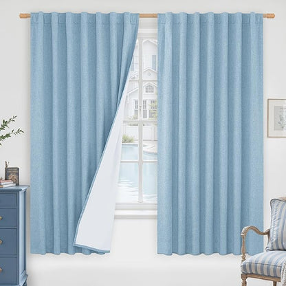 LAMIT 100% Blackout Linen Curtains 63 Inches Long, Linen Textured Living Room by LAMIT