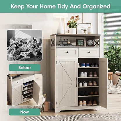 Maupvit Shoe Cabinet with Doors, 6-Tier Farmhouse Shoe Storage Cabinet with 2 - Image 5
