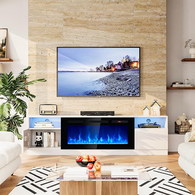 Fireplace TV Stand with 36" Electric Fireplace, Entertainment Center with LED by Breezestival