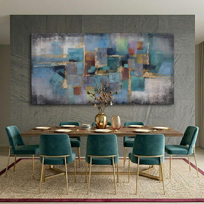 Blue and Gold Abstract Canvas Wall Art - Modern Framed Pictures for Living Room, Bedroom, Office - Large Black Framed Wall Decor - Large Extra Contemporary Artwork for Walls 29×58IN