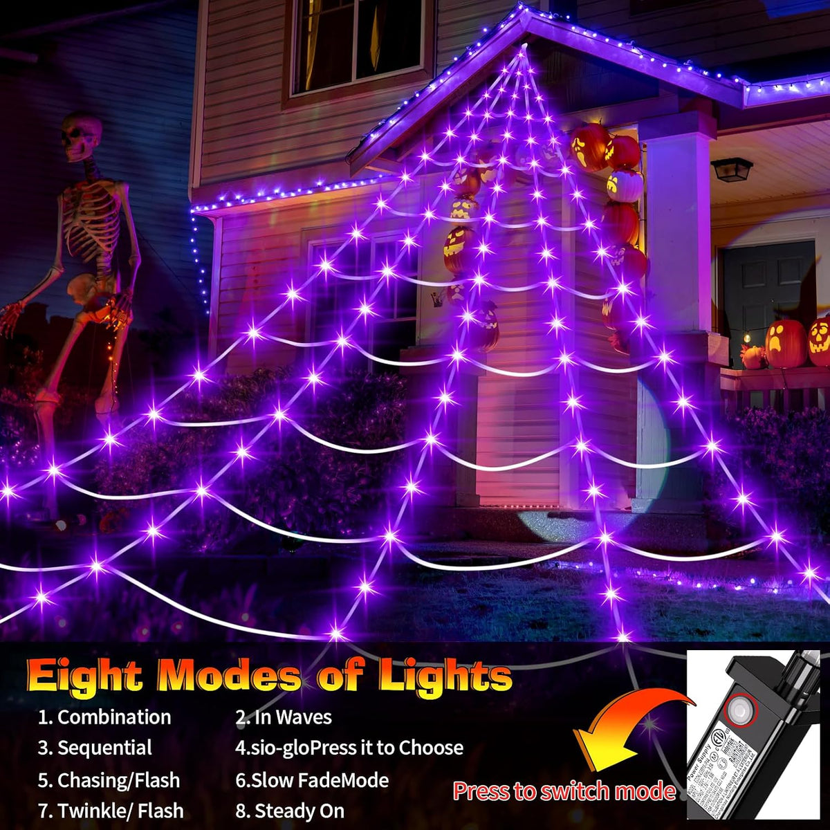Halloween Decorations Outdoor, 200 LED Halloween Giant Spider Web Lights, 16....
