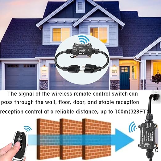 AC110V Remote Control Power Switch, Waterproof Wireless Light Switch, 165 Feet - Image 8