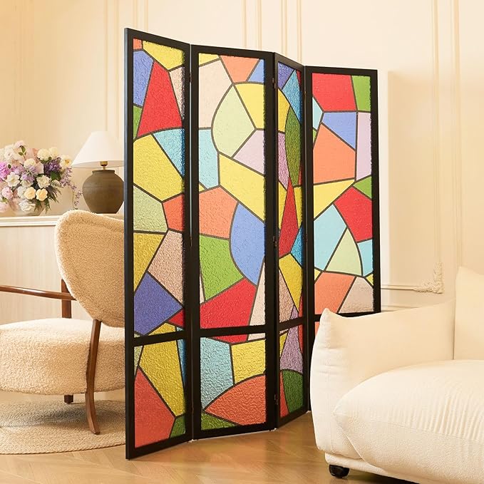 Acrylic Room Divider, 4-Panel Freestanding Partition Screen, Frosted - Image 5