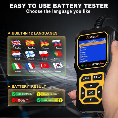 Acclope BT60 Pro Car Battery Tester, Digital Analyzer - Image 10