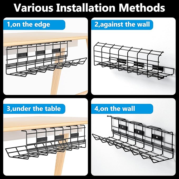 2 Pack DELAMU Under Desk Cable Management Tray, Metal Cord Cable Organizer - Image 6