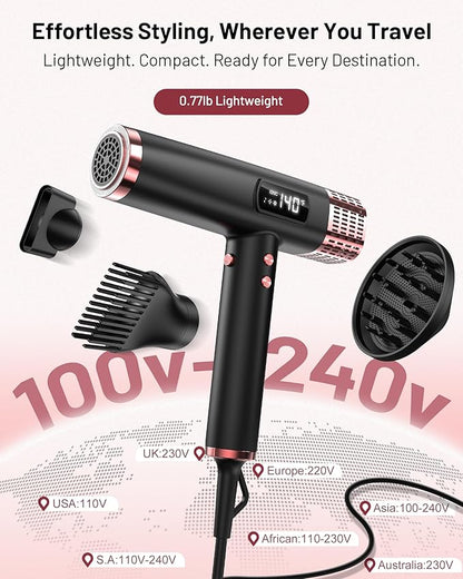 MESCOMB Travel Hair Dryer with Diffuser, 1875W Dual Voltage Ionic - Image 2