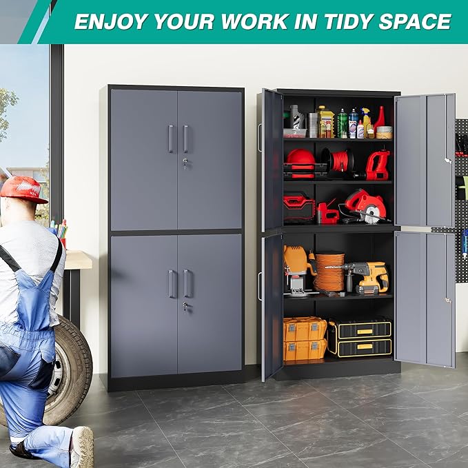 Metal Storage Cabinets with Doors and Shelves, 4 Door Lockable Storage Cabinets - Image 3