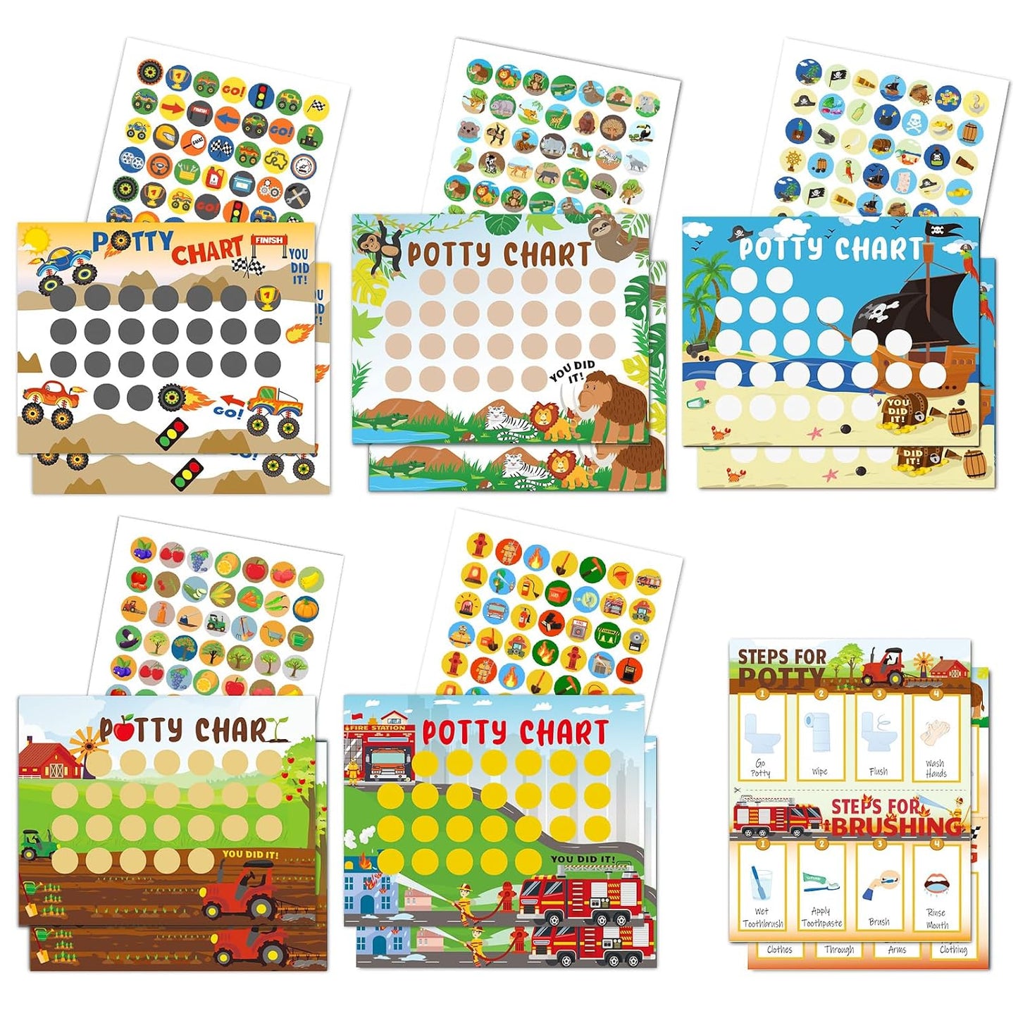 Potty Training Chart for Toddler 17 PCS Self-Care Training Sticker Chart Potty Reward Chart with 351 Stickers Potty Training Sticker Chart