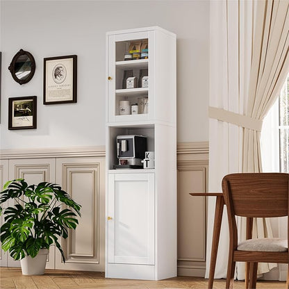 Metal Storage Cabinet with Glass Door, Tall Slim Pantry Organizer with 3 - Image 5