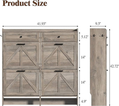 Shoe Cabinet with 4 Flip Drawers & 2 Storage Drawers, Rustic Farmhouse Narrow - Image 2