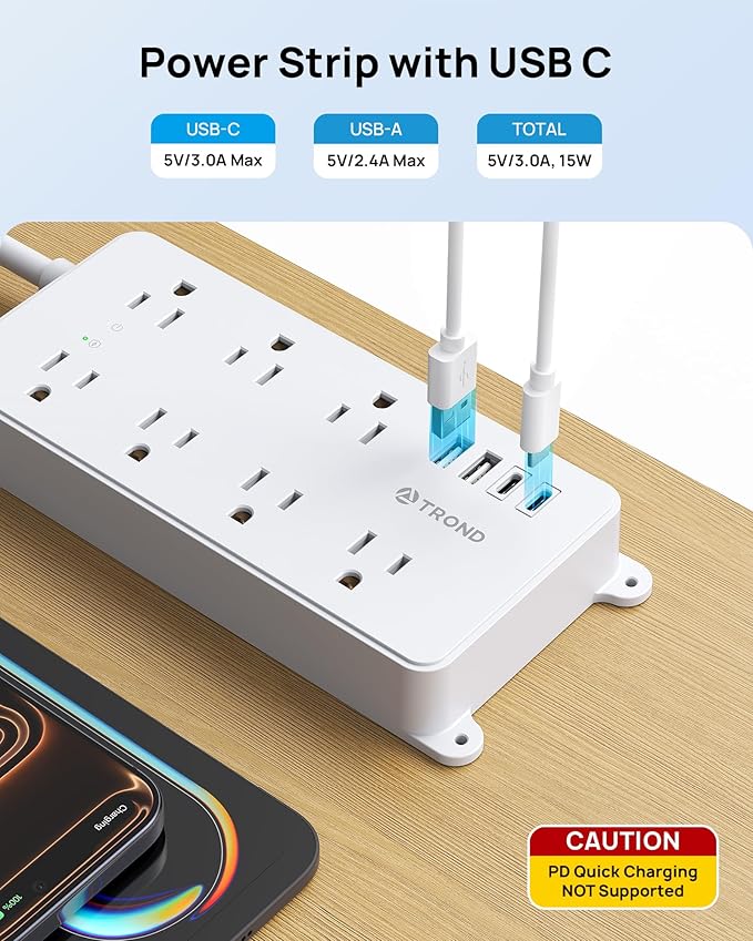 TROND Power Strip Surge Protector, 7 Widely Spaced Outlets - Image 2