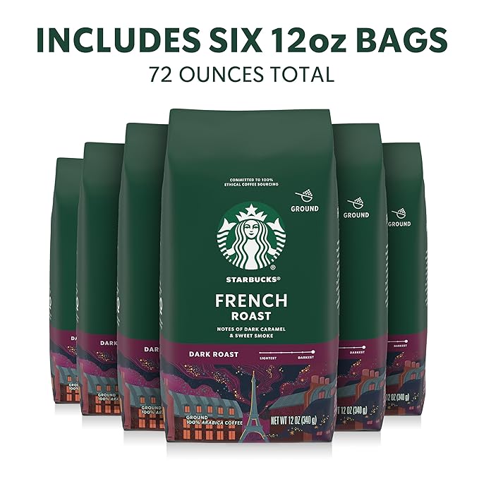 Starbucks Ground Coffee, Dark Roast Hot or Iced Coffee, French Roast, Six 12 oz - Image 2