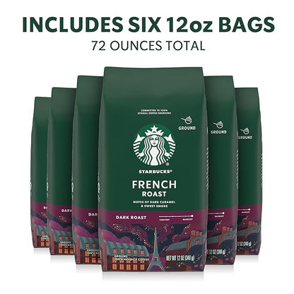 Starbucks Ground Coffee, Dark Roast Hot or Iced Coffee, French Roast, Six 12 oz - Image 2