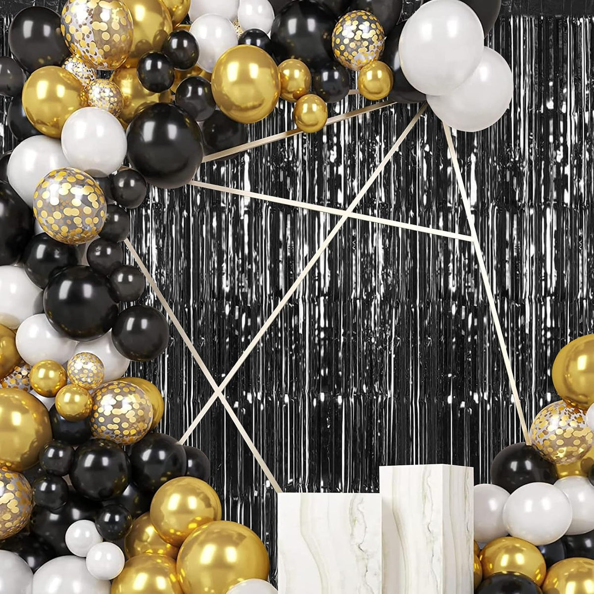 30 Pack Black Foil Fringe Curtain Backdrop, 3.3x8.2 Feet Metallic Tinsel Stre...