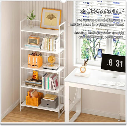 4NM No Assembly 5 Tiers Folding Bookshelf, 59.4" H Foldable Storage Shelves - Image 2