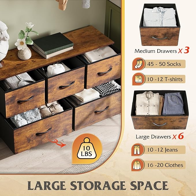 WLIVE Dresser for Bedroom with 5 Drawers, Wide Chest of Drawers, Fabric Dresser - Image 4