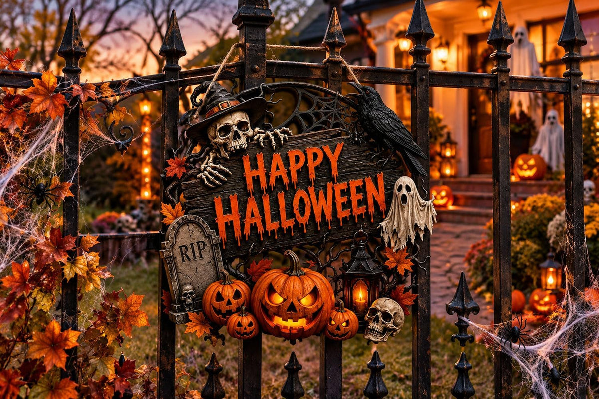Spiritlele Big Happy Halloween Door Sign Wooden Decoration for Front Door