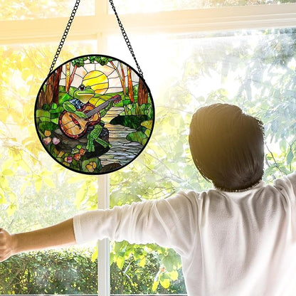 DASTOLL Stained Glass Window Hanging, Frog Playing Guitar Suncatcher Diamond - Image 2