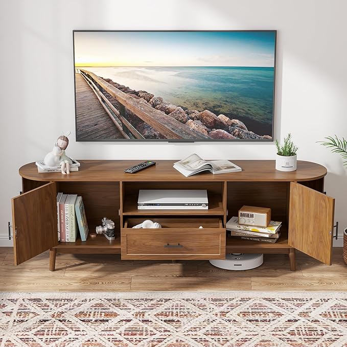 Mxtxmy 70" Fluted TV Stand for Tvs up to 80", Mid-Century Modern Entertainment - Image 4