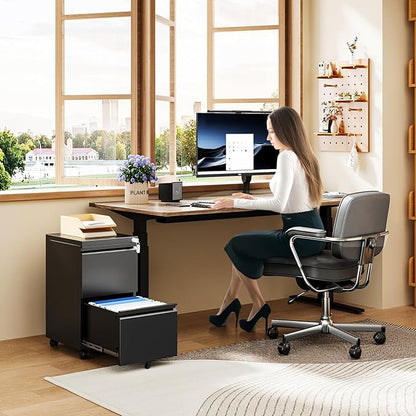 MIIIKO 2 Drawer File Cabinet on Wheels, Home Office Mobile File Drawers Under - Image 6