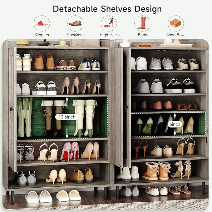 ONBRILL Shoe Cabinet with Cross Molding Doors, 6-Tier Shoe Storage Cabinet with - Image 4